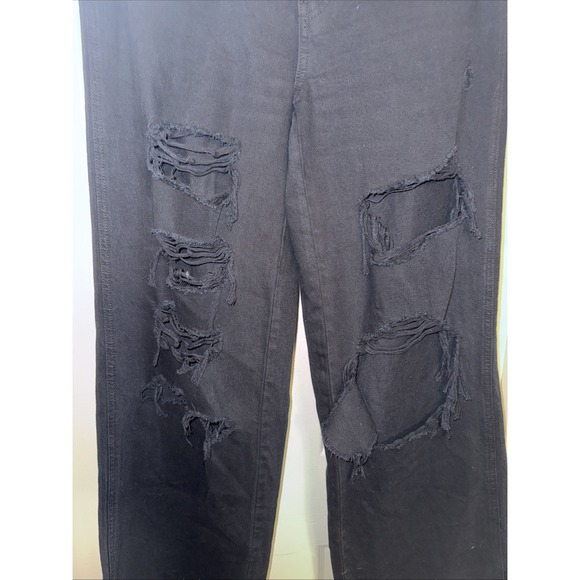 Pacsun Eco Black Distressed High Waisted Baggy Jeans Size 27 Grunge Button fly - Picture 3 of 7
